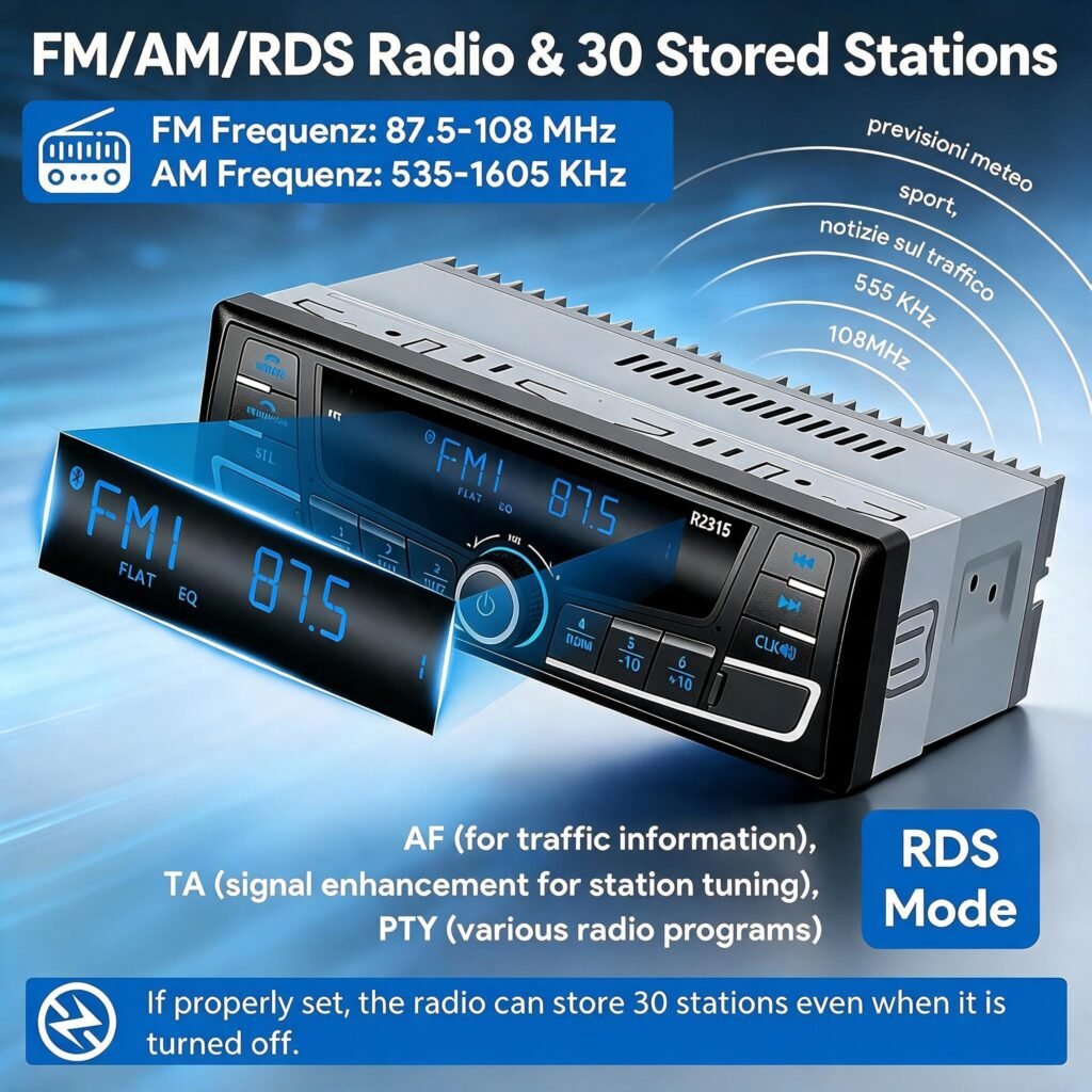 Autoradio Bluetooth 1-DIN DSP Égaliseur 7 Couleurs - SP0707