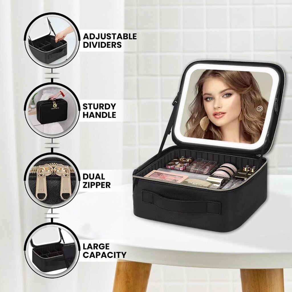 Trousse de voyage maquillage LED 3 modes d'éclairage — Organisation pratique et miroir intégré