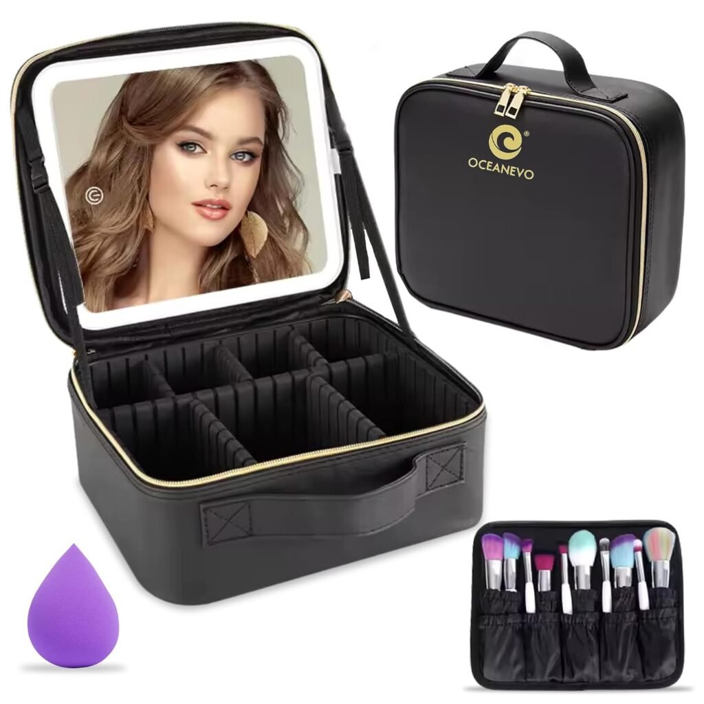 Trousse de voyage maquillage LED 3 modes d'éclairage — Organisation pratique et miroir intégré