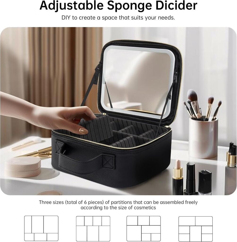 Trousse de voyage maquillage LED 3 modes d'éclairage — Organisation pratique et miroir intégré