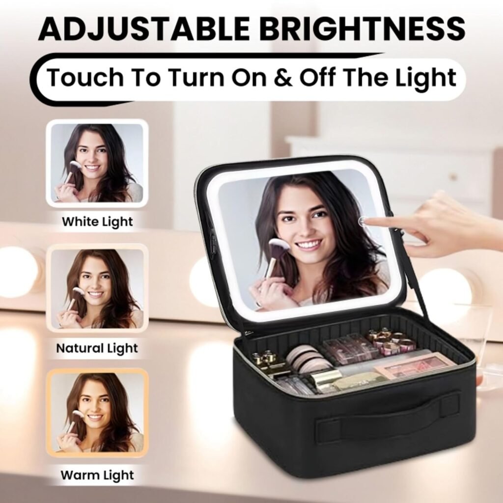 Trousse de voyage maquillage LED 3 modes d'éclairage — Organisation pratique et miroir intégré