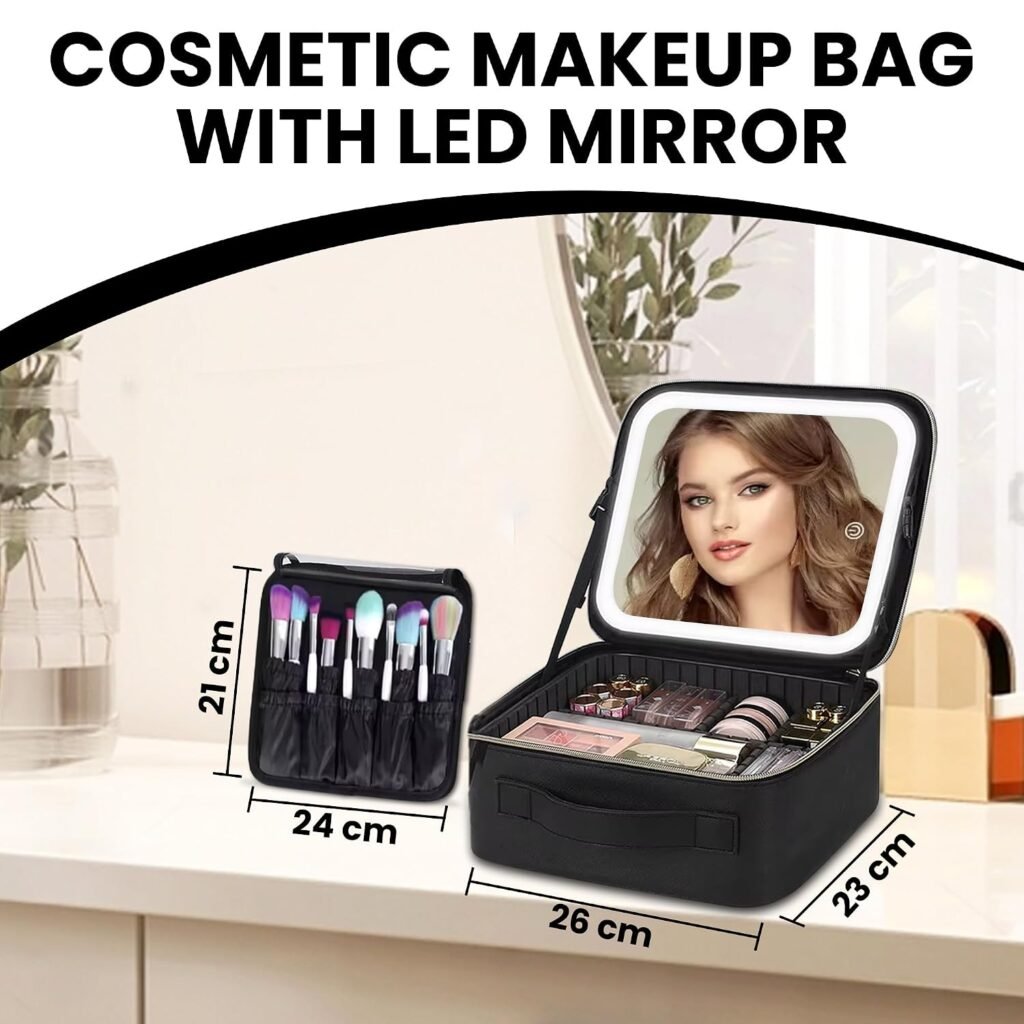 Trousse de voyage maquillage LED 3 modes d'éclairage — Organisation pratique et miroir intégré
