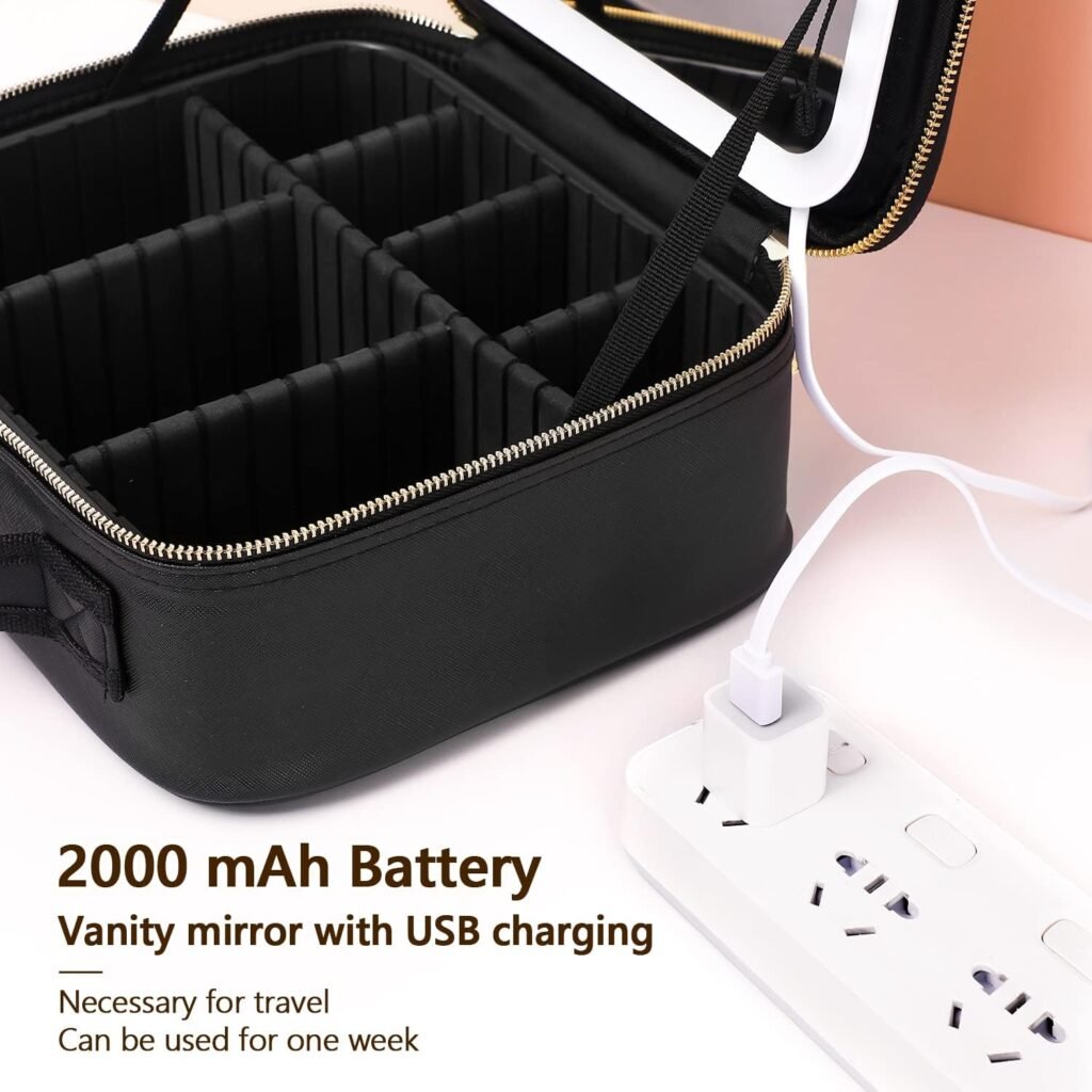 Trousse de voyage maquillage LED 3 modes d'éclairage — Organisation pratique et miroir intégré