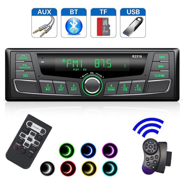 Autoradio Bluetooth 1-DIN DSP Égaliseur 7 Couleurs - SP0707
