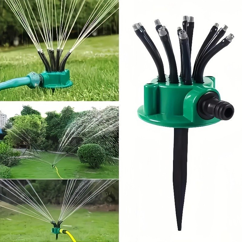 Arroseur de Jardin Rotatif 360° Multidirectionnel avec 12 Tuyaux Flexibles – Arrosage Intelligent & Uniforme