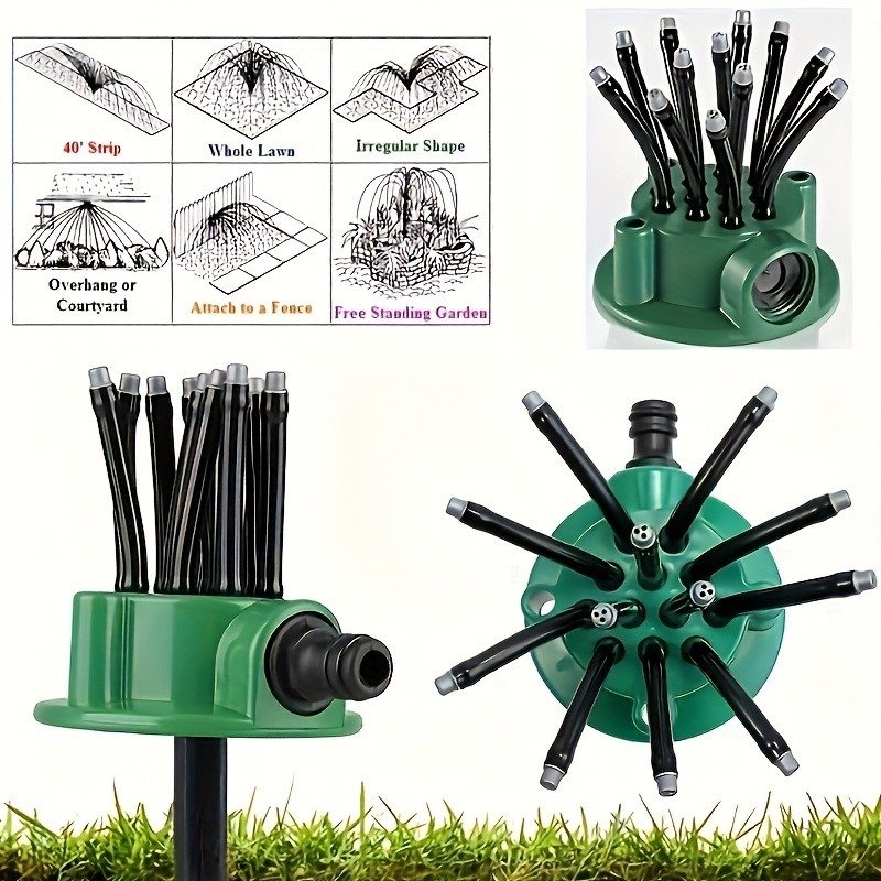 Arroseur de Jardin Rotatif 360° Multidirectionnel avec 12 Tuyaux Flexibles – Arrosage Intelligent & Uniforme