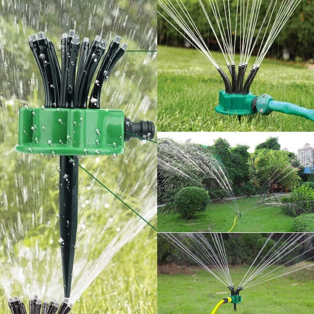 Arroseur de Jardin Rotatif 360° Multidirectionnel avec 12 Tuyaux Flexibles – Arrosage Intelligent & Uniforme