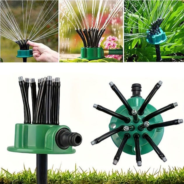 Arroseur de Jardin Rotatif 360° Multidirectionnel avec 12 Tuyaux Flexibles – Arrosage Intelligent & Uniforme