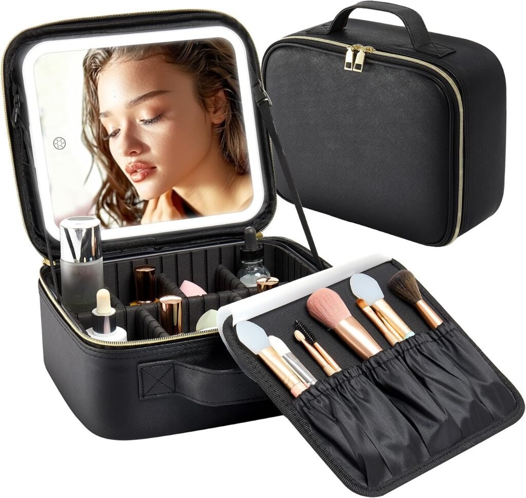 Trousse de voyage maquillage LED 3 modes d'éclairage — Organisation pratique et miroir intégré