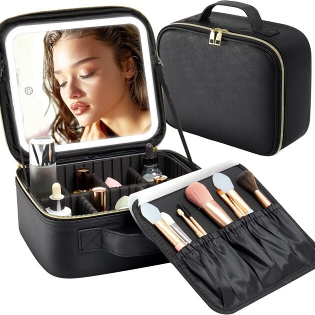 Trousse de voyage maquillage LED 3 modes d'éclairage — Organisation pratique et miroir intégré