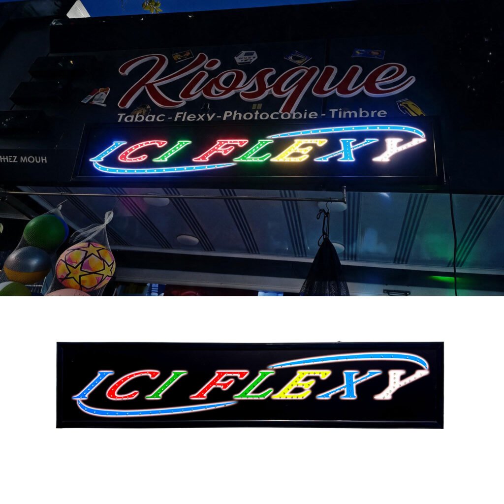Plaque signalétique LED multicolore 120x26 cm — Visibilité optimale jour et nuit
