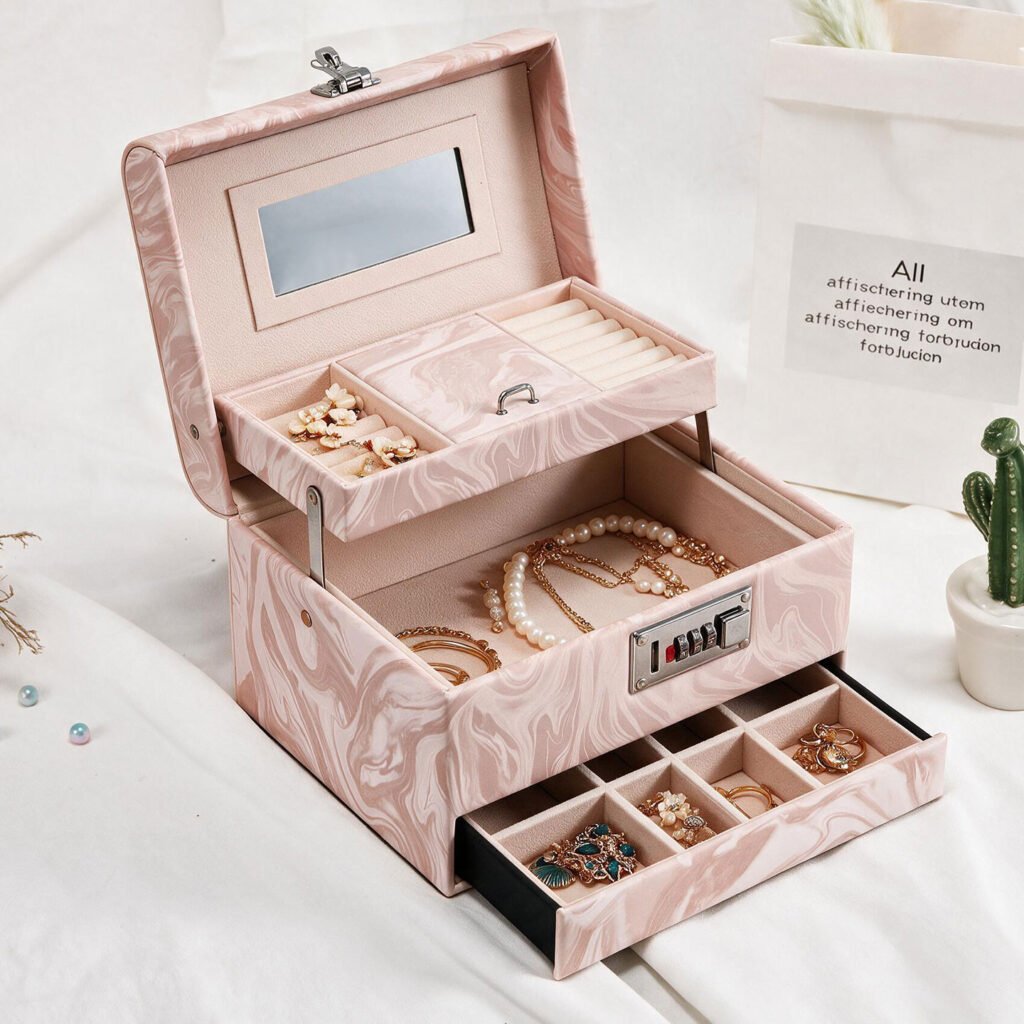 Boîte de rangement bijoux bijou avec miroir et serrure tiroir coulissant