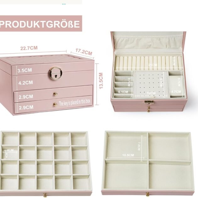 Boîte à bijoux 3 niveaux avec serrure et velours — Organisation et protection des bijoux