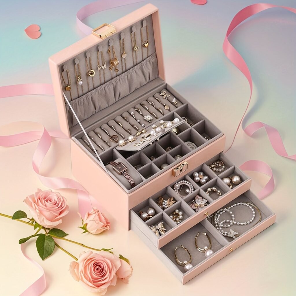 Boîte à bijoux 3 niveaux avec serrure et velours — Organisation et protection des bijoux