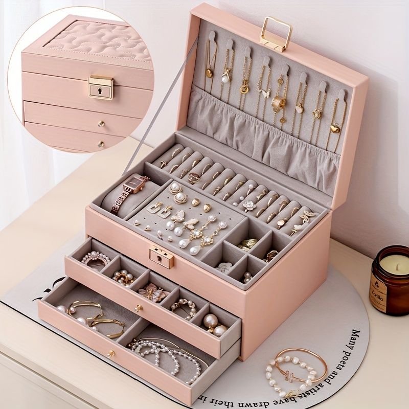 Boîte à bijoux 3 niveaux avec serrure et velours — Organisation et protection des bijoux