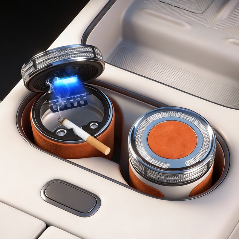 Cendrier voiture luxe céramique LED et design horloge