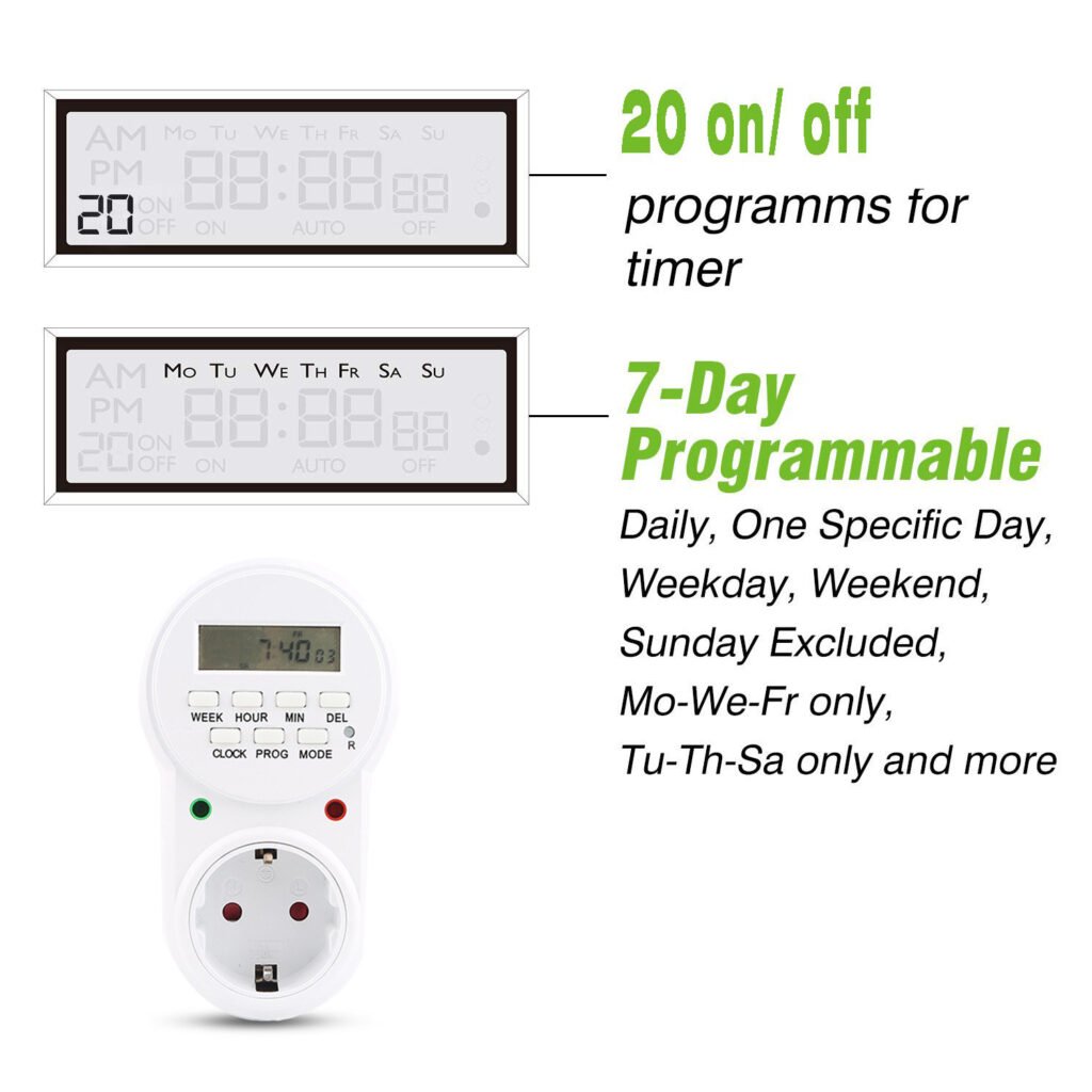 Minuteur programmable numérique LCD 16A 3680W — gestion automatique des appareils
