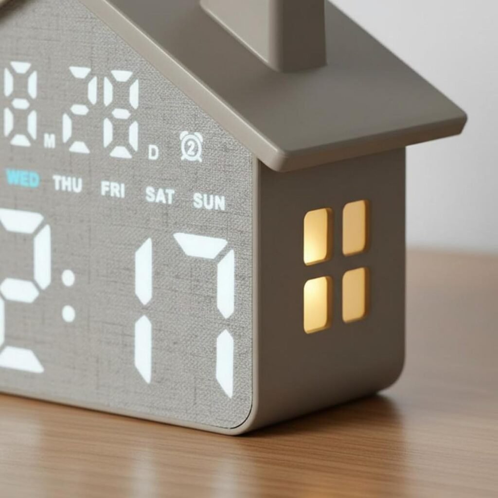 Réveil numérique LED en forme de maison à double alarme et veilleuse douce