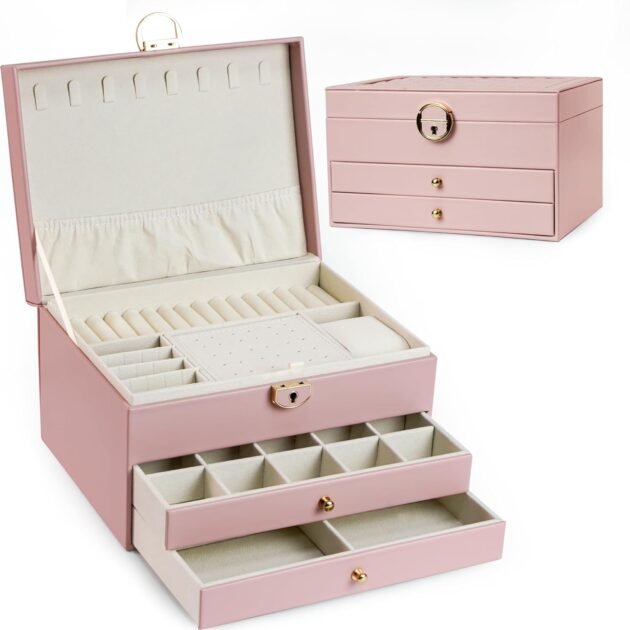 Boîte à bijoux 3 niveaux avec serrure et velours — Organisation et protection des bijoux