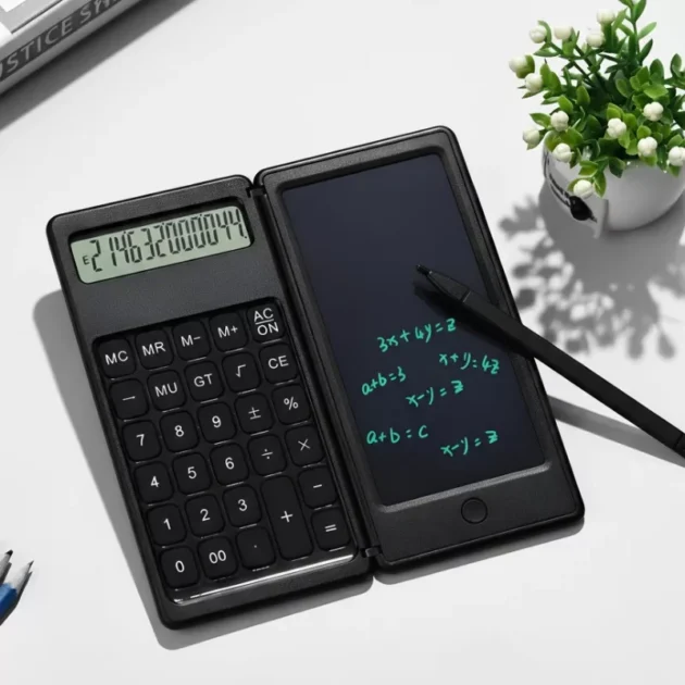 Calculatrice Pliable Numérique avec Tablette d'Écriture LCD 6 Pouces – Calculatrice & Bloc-Notes 2 en 1