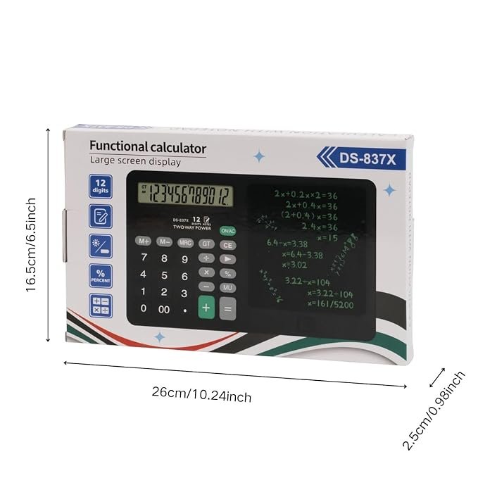 Calculatrice 12 Chiffres avec Tablette d'Écriture LCD 2 en 1 – Bloc-Notes Numérique Portable