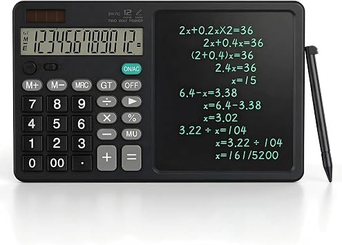 Calculatrice 12 Chiffres avec Tablette d'Écriture LCD 2 en 1 – Bloc-Notes Numérique Portable