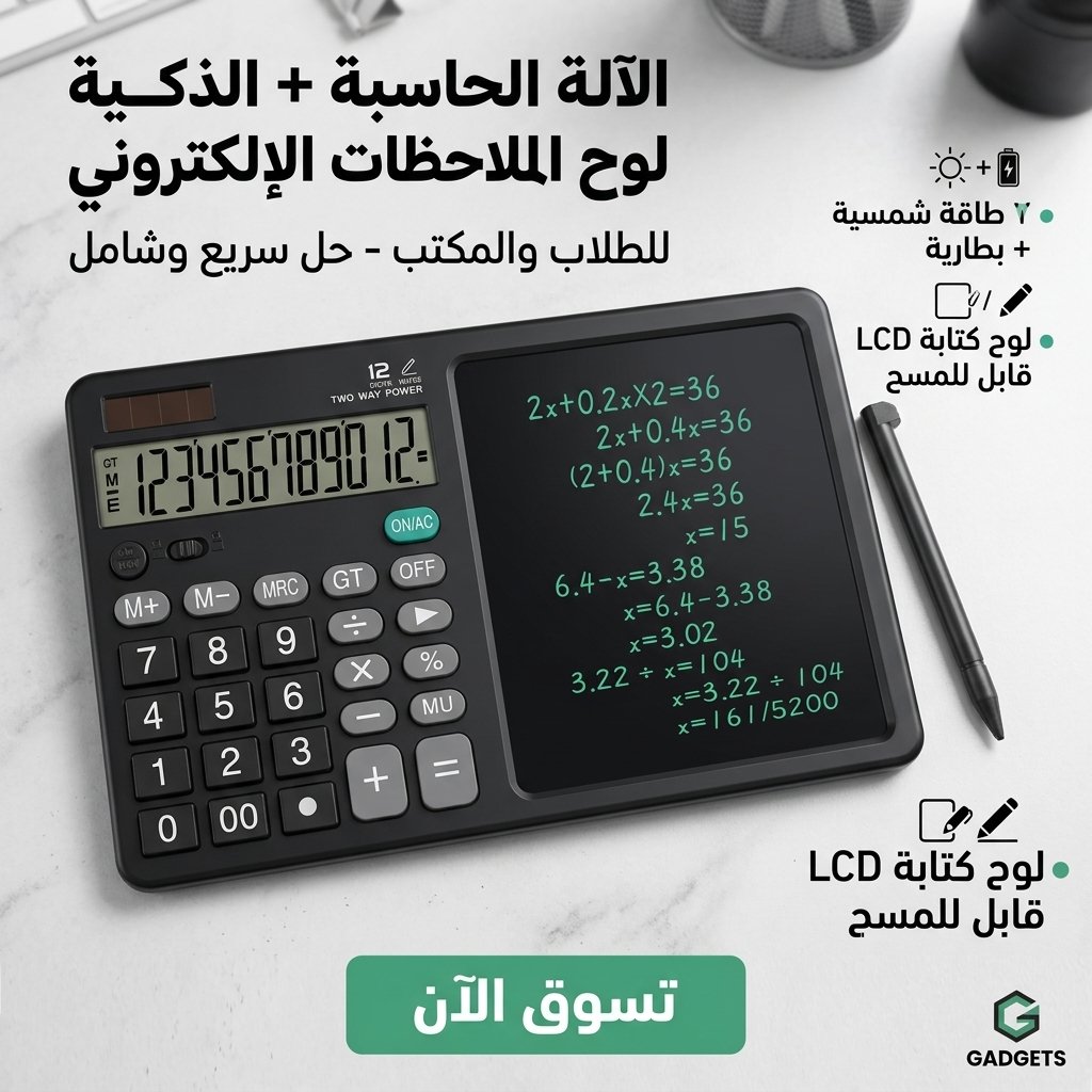 Calculatrice 12 Chiffres avec Tablette d'Écriture LCD 2 en 1 – Bloc-Notes Numérique Portable