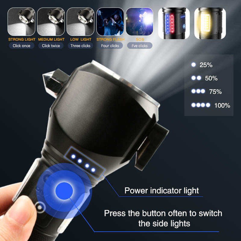 Lampe Torche Tactique LED 1200 Lumens - Portée 450m - Éclairage Latéral - Camping, Pêche, Urgence