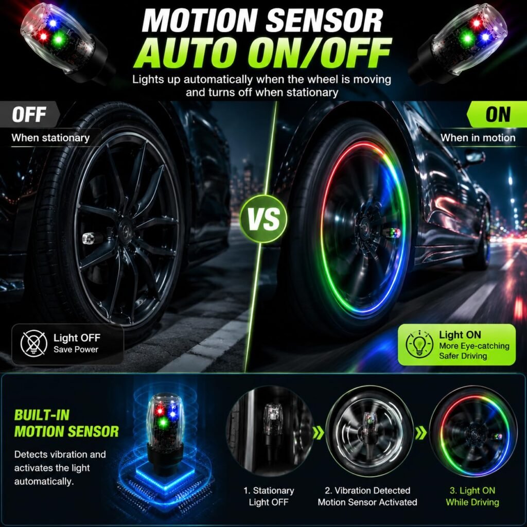 Lumières LED pour Valve de Pneu — Capteur de Mouvement Étanche