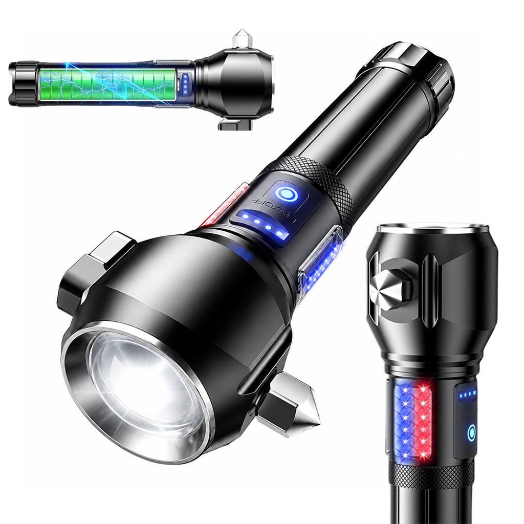 Lampe Torche Tactique LED 1200 Lumens - Portée 450m - Éclairage Latéral - Camping, Pêche, Urgence