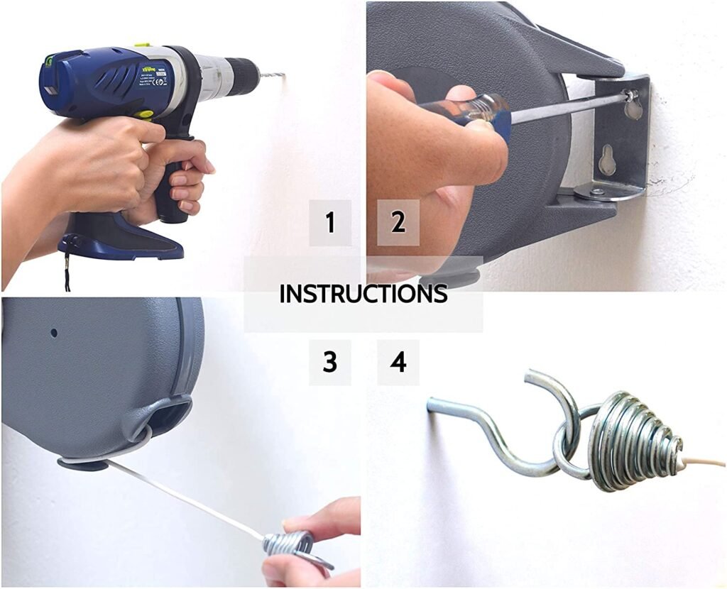 Corde à linge rétractable 15 m — séchage facile et gain de place