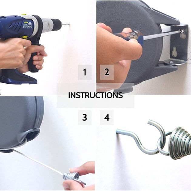 Corde à linge rétractable 15 m — séchage facile et gain de place