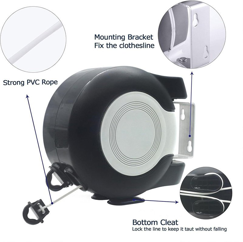 Double Corde à Linge Rétractable Automatique 30 m (15 m × 2) – Séchage Pratique & Gain d'Espace