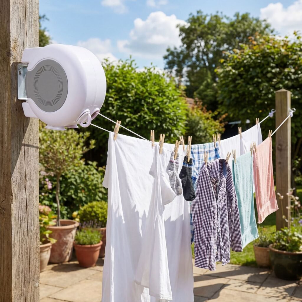 Double Corde à Linge Rétractable Automatique 30 m (15 m × 2) – Séchage Pratique & Gain d'Espace