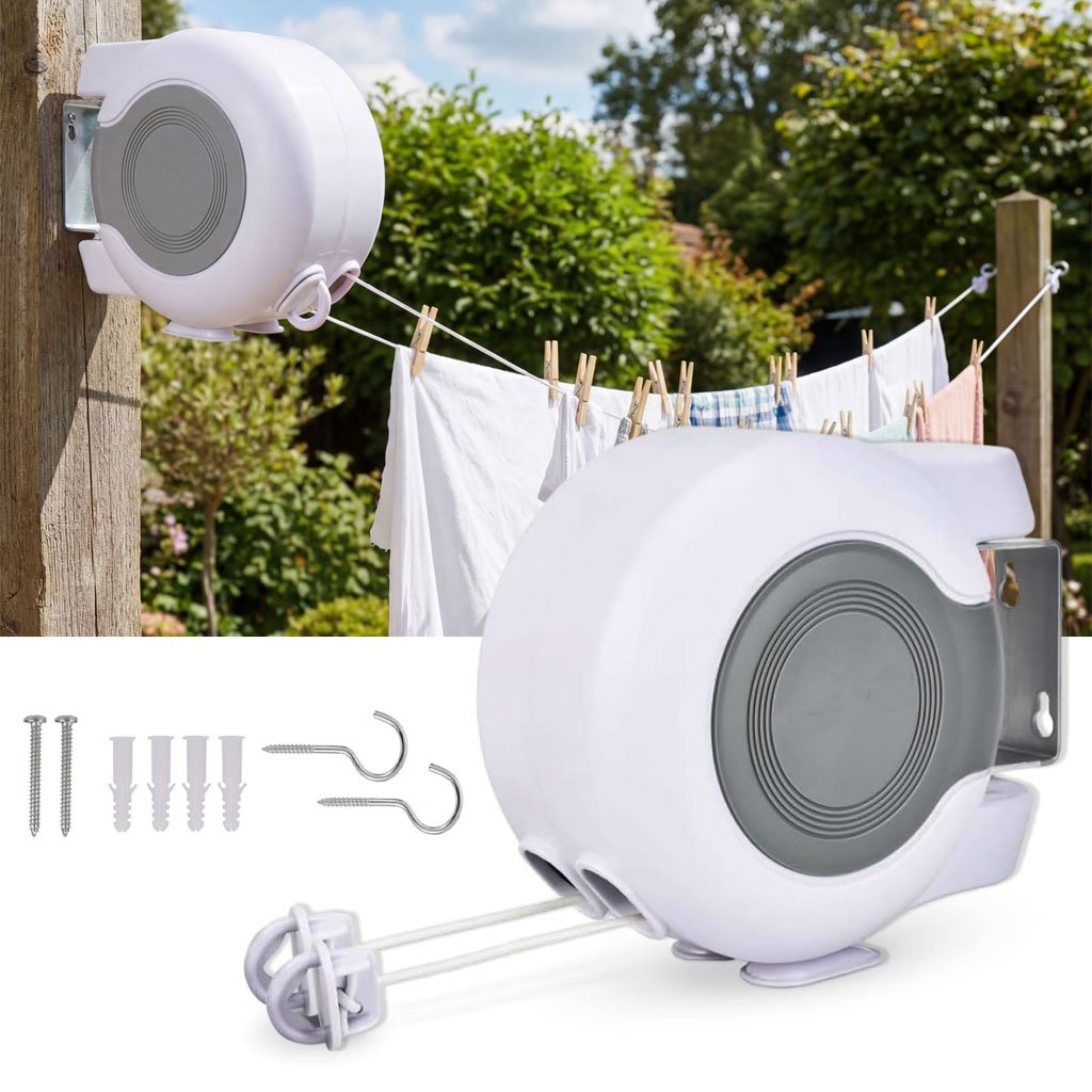 Double Corde à Linge Rétractable Automatique 30 m (15 m × 2) – Séchage Pratique & Gain d'Espace