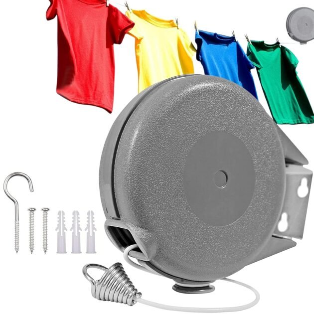 Corde à linge rétractable 15 m — séchage facile et gain de place