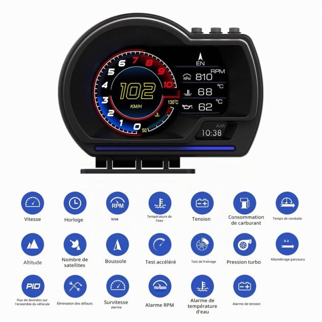 Afficheur Tête Haute HUD Intelligent OBD2 + GPS – Compteur Numérique & Écran LCD pour Voiture