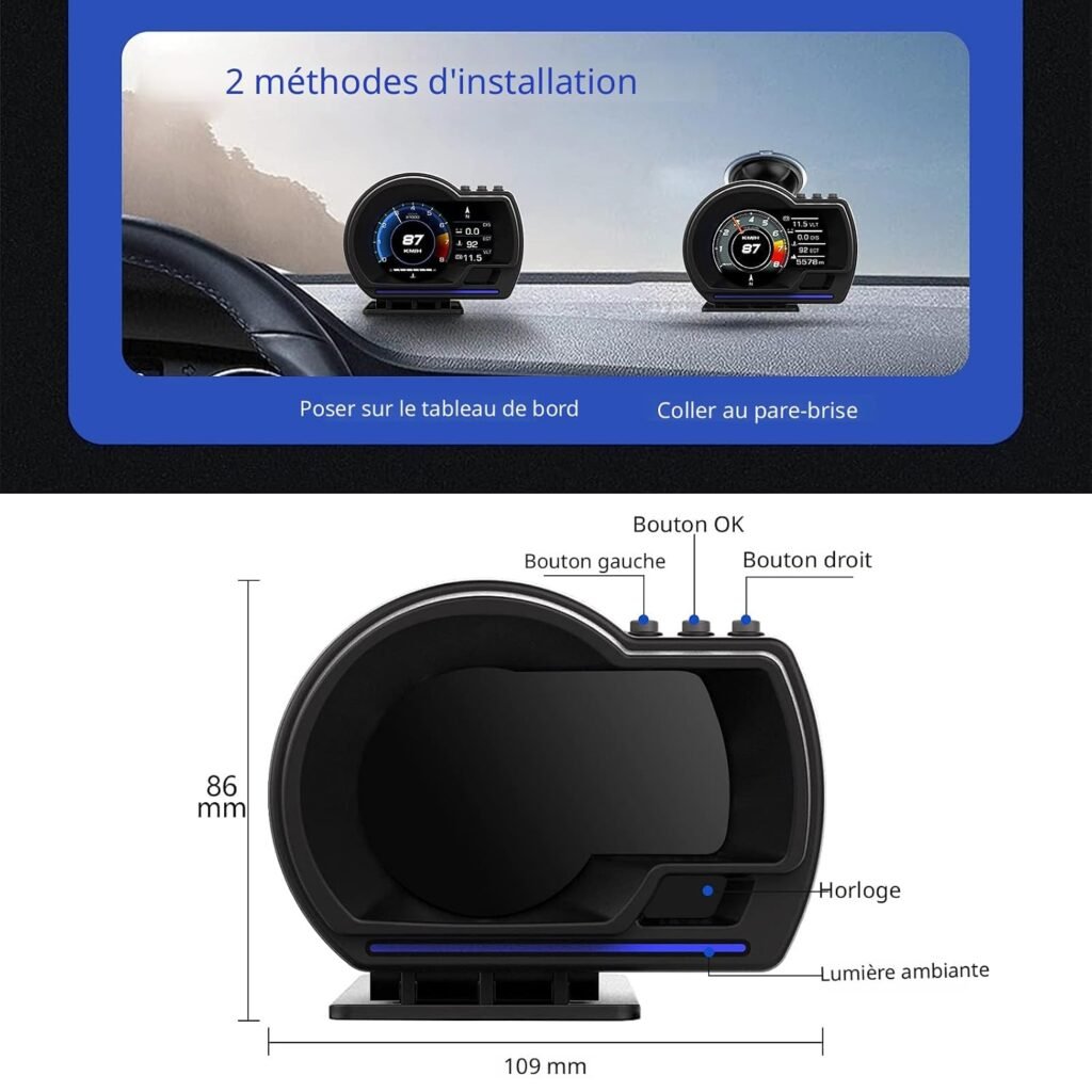 Afficheur Tête Haute HUD Intelligent OBD2 + GPS – Compteur Numérique & Écran LCD pour Voiture