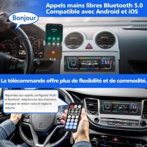 Autoradio Bluetooth 5.0 1DIN Charge Rapide USB et Type-C, Éclairage Personnalisable DSP et RDS - راديو سيارة بلوتوث مع منفذي شحن