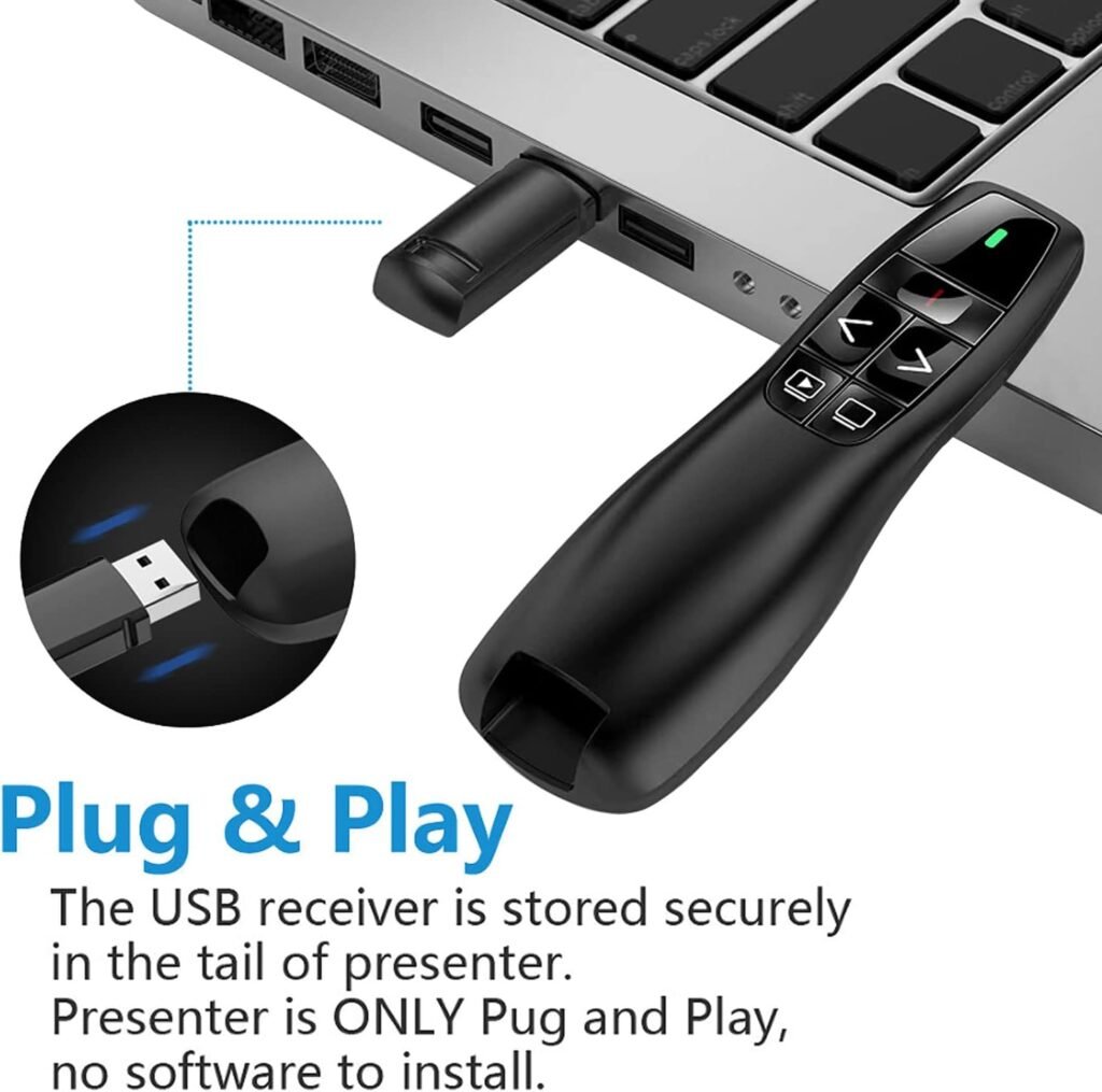 Télécommande de Présentation Sans Fil avec Pointeur Laser – Portée 15 m, USB-A & USB-C