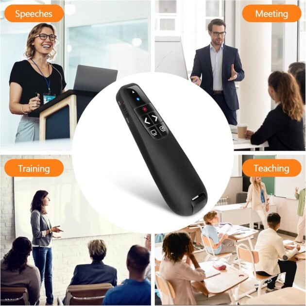Télécommande de Présentation Sans Fil avec Pointeur Laser – Portée 15 m, USB-A & USB-C