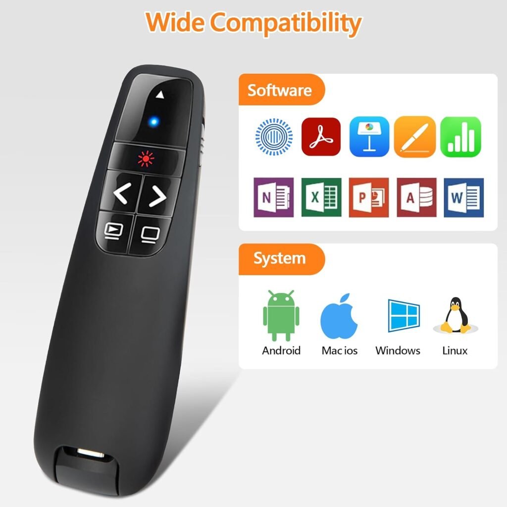 Télécommande de Présentation Sans Fil avec Pointeur Laser – Portée 15 m, USB-A & USB-C