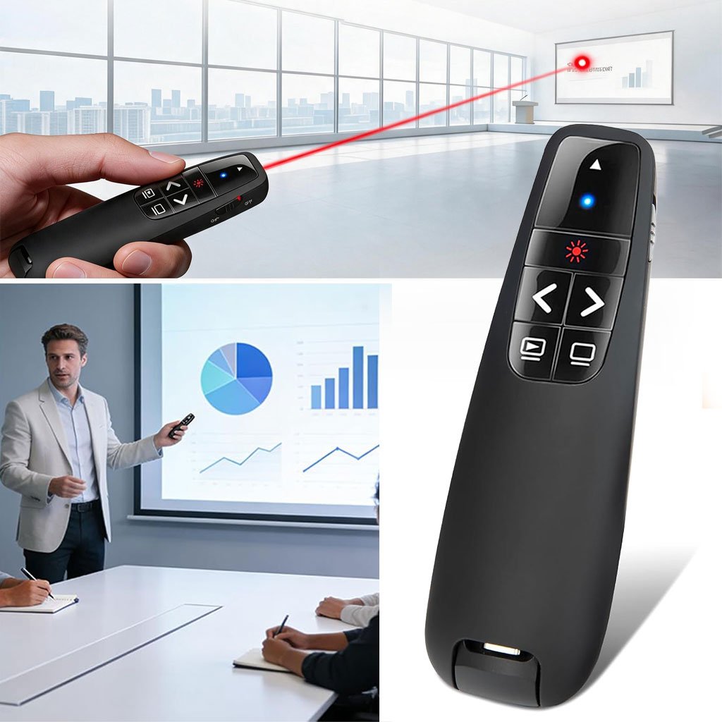 Télécommande de Présentation Sans Fil avec Pointeur Laser – Portée 15 m, USB-A & USB-C
