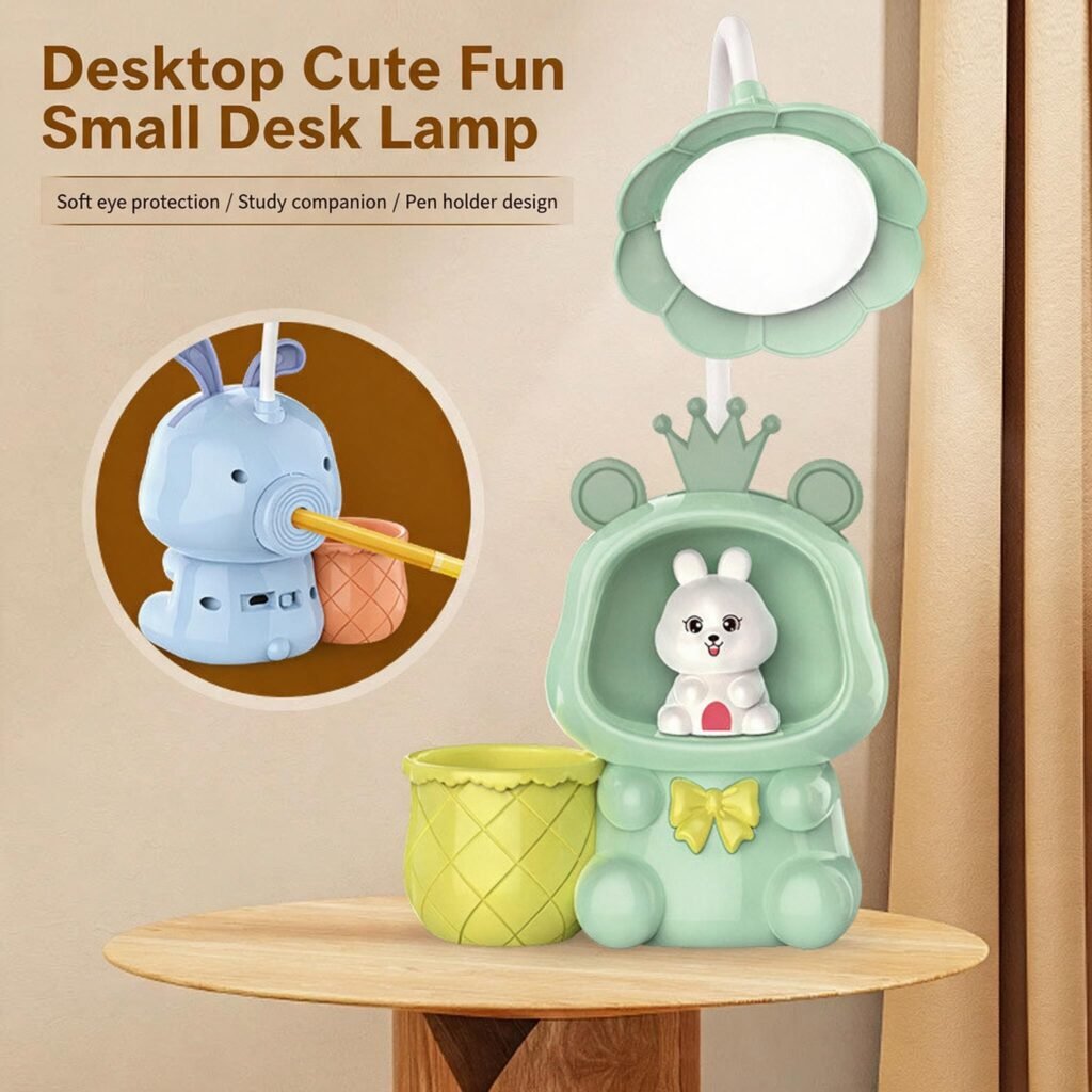 Lampe de Bureau LED Enfant Mignonne avec Porte-Stylo et Taille-Crayon