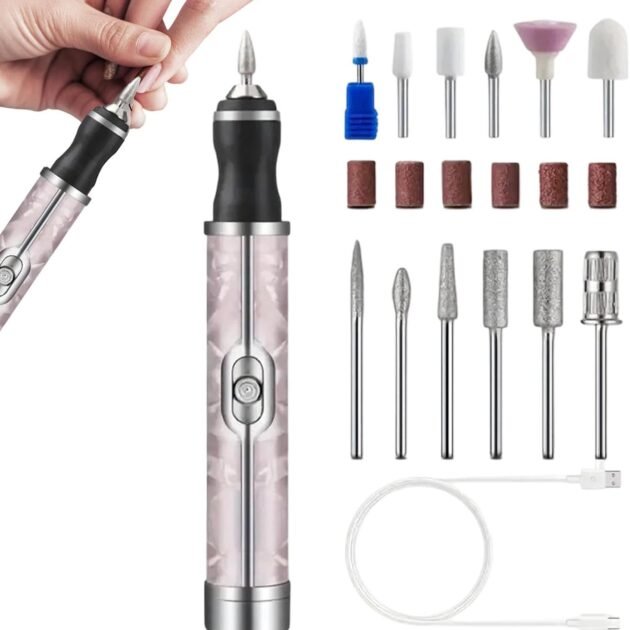Ponceuse à Ongles Électrique Sans Fil Rechargeable – Manucure & Pédicure 4 Vitesses avec 12 Embouts