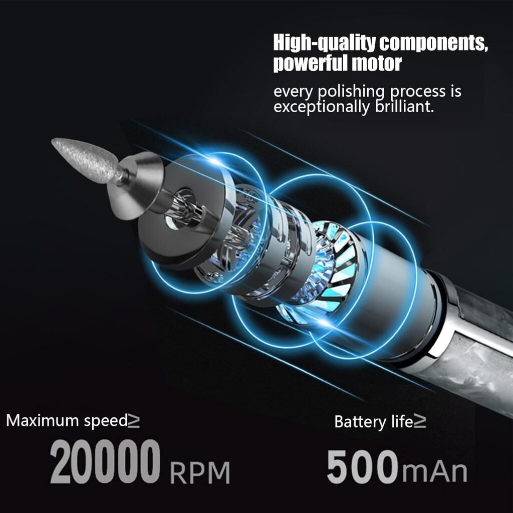 Ponceuse à Ongles Électrique Sans Fil Rechargeable – Manucure & Pédicure 4 Vitesses avec 12 Embouts