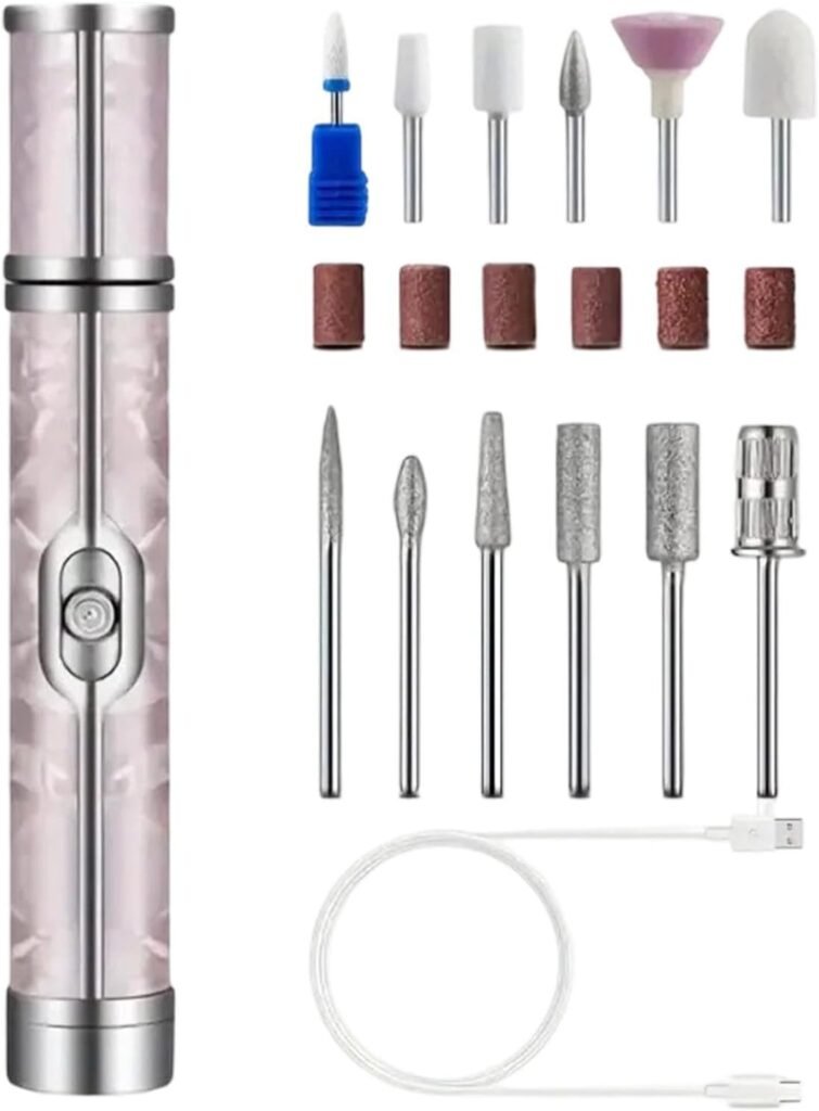 Ponceuse à Ongles Électrique Sans Fil Rechargeable – Manucure & Pédicure 4 Vitesses avec 12 Embouts