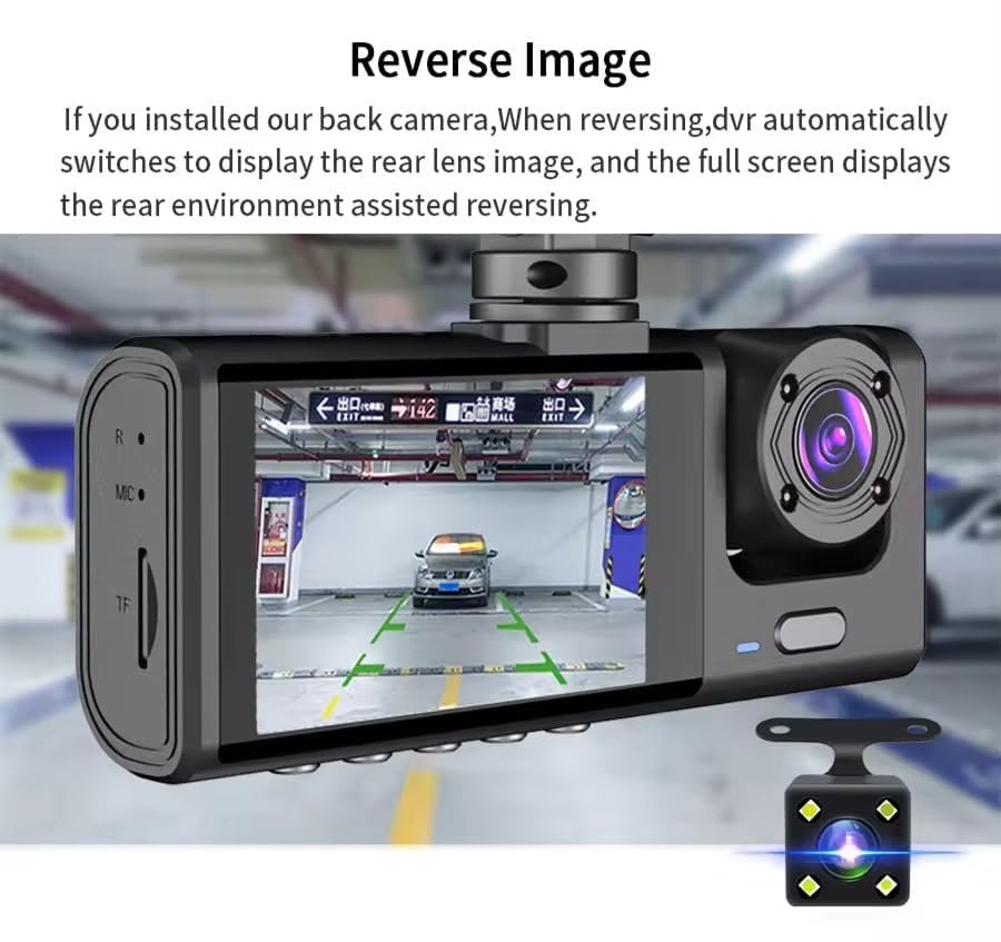 Caméra de voiture 3 canaux 1080P Full HD pour aide au stationnement
