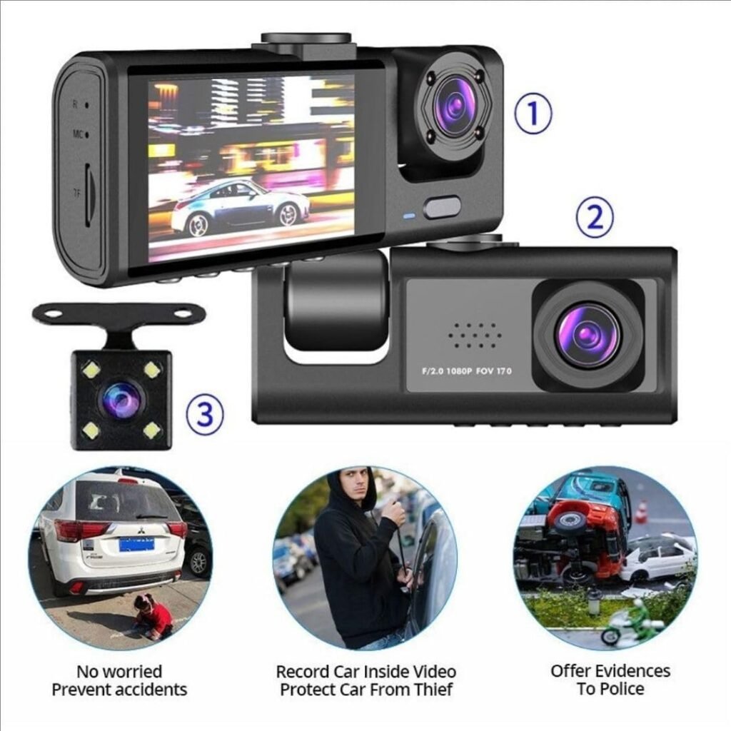 Caméra de voiture 3 canaux 1080P Full HD pour aide au stationnement