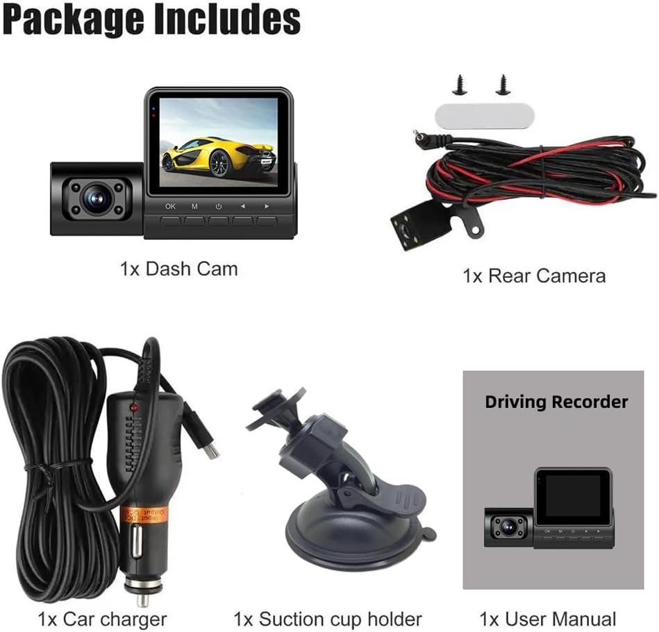 Dashcam 3 Canaux 1080P Full HD Vision Nocturne - Sécurité Auto Algérie
